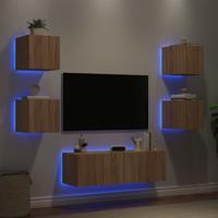 5-delige Tv-wandmeubelset met LED-verlichting sonoma eikenkleur