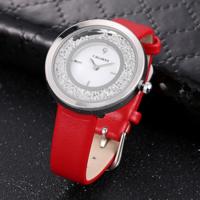 CAGARNY waterbestendig Fashion 6878 vrouwen Quartz Wrist Watch with leder Band(Red+Silver)