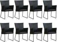 Set van 8 Zwarte leren industriële eetkamerstoelen Mate - Toledo Leer Nero (zwart leer)