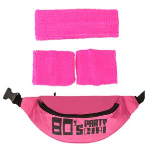 Foute 80s/90s party verkleed accessoire set - neon roze - jaren 80/90 thema feestje