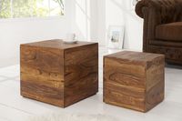 Set van 2 bijzettafels kubus MAKASSAR 40cm Sheesham massief hout steenafwerking salontafels - 37290 - thumbnail