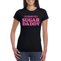 Verkleed T-shirt voor dames - sugar daddy - zwart - glitter roze - carnaval/themafeest