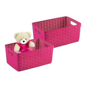 Opbergmand - 2x - Kastmand - rotan kunststof - fuchsia roze - 6 Liter - 19 x 29 x 13 cm