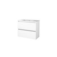 Basic-Line Start 39 Badkamermeubelset - Ondiep - 80 x 39 cm - Greeploos - 2 Lades - Keramische Wastafel - 1 Kraangat - Ice White