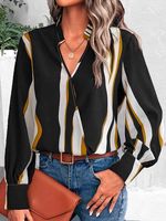 V Neck Casual Loose Abstract Stripes Top - thumbnail