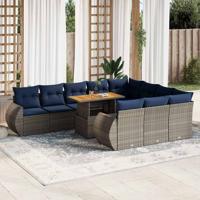 11-delige Loungeset met kussens poly rattan grijs
