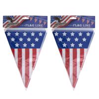 Vlaggenlijn USA - 2x - 5 meter - plastic - Amerika - United States - vlag - versiering