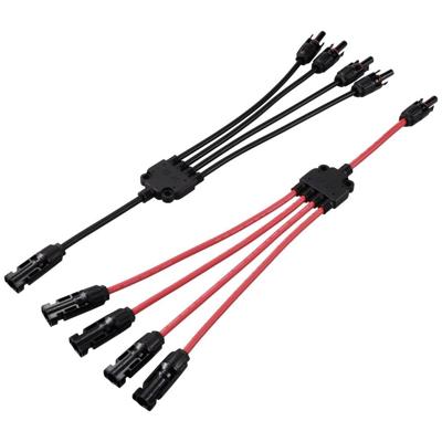 Telkens 1 x Y-verdeler PV-stekker stekker naar 4 x bus + bus naar 4 x stekker TC-12195724 Zwart, Rood TRU COMPONENTS Inhoud: 2 stuk(s)