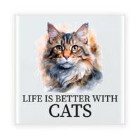 Cadeau tegel kattenliefhebber - Noorse Boskat kat/poes - keramiek - waterverf - 15 cm Cadeau tegel kattenliefhebber - Noorse Boskat kat/poes - keramiek - waterverf - 15 cm