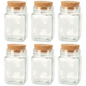 Flesjes met kurk dop - set 6x - transparant - glas - 250 ml