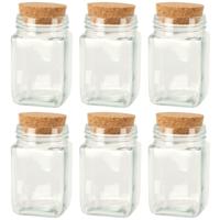 Flesjes met kurk dop - set 6x - transparant - glas - 250 ml   -