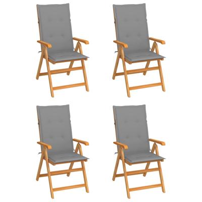Tuinstoelen 4 st met grijze kussens massief teakhout