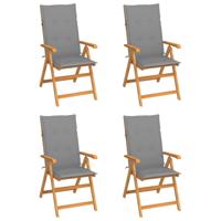 Tuinstoelen 4 st met grijze kussens massief teakhout