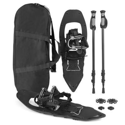 25“ Sneeuwschoenen met Wandelstokken Lichte Sneeuwschoenset van Aluminium met Draaistang & Draagtas Zwart