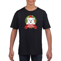 Zwart Kerst t-shirt voor kinderen met een ijsbeer - thumbnail