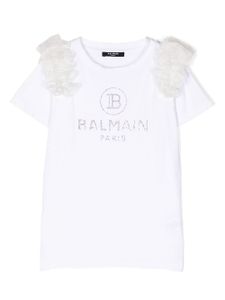 Balmain Kids t-shirt à logo strassé - Blanc