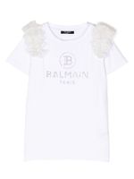 Balmain Kids t-shirt à logo strassé - Blanc - thumbnail