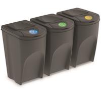 Prosperplast Afvalscheidingsbak - 3x - grijs - kunststof - 35 L
