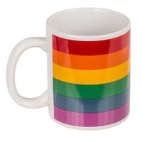 Koffiemok/drinkbeker - Pride/regenboog thema kleuren - keramiek - 9 x 8 cm