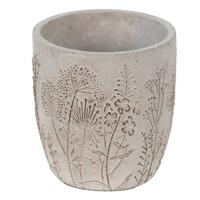 Clayre & Eef Bloempot Ø 13x14 cm Grijs Beige Steen Bloemen Bloempot