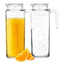 Juice sapkan - 2x - met witte deksel - 1 Liter - glas - schenkkan - waterkaraf
