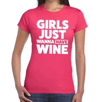 Girls Just Wanna Have Wine tekst t-shirt roze dames - thumbnail