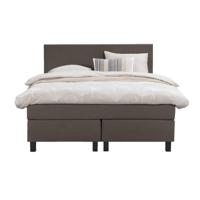 Leen Bakker - Boxspring Liv Egaal - Donker - 140x200 Cm - Vierkante Poot - Stof - Bruin