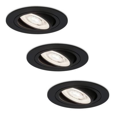 Set van 3 Miro LED inbouwspots - Extra plat 58mm - GU10 LED Module - 6000K daglicht wit - Dimbaar - Rond - Kantelbaar - Voor binnen - Zwart