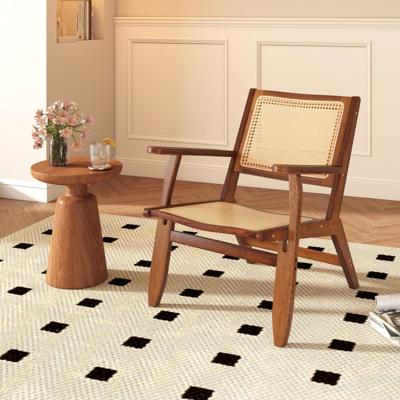Rieten Accentstoel met Ergonomische Rugleuning en Armleuning Bamboe Eetkamerstoel