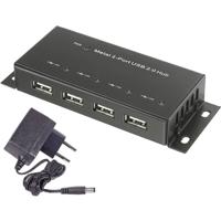 Renkforce RF-4830984 USB 2.0-hub 4 poorten Met metalen behuizing, Voor wandmontage Zwart