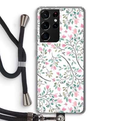 Sierlijke bloemen: Samsung Galaxy S21 Ultra Transparant Hoesje met koord