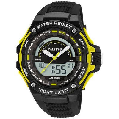 Calypso K5768/1 Horloge Street Style Digitaal-Analoog kunststof-rubber zwart-geel 53 mm
