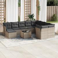 11-delige Loungeset met kussens poly rattan grijs