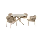 Prado ⌀130cm latte met 4x Calma dining stoel