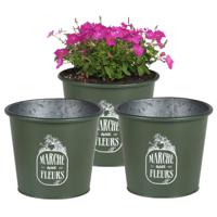 Plantenpot/bloempot voor buiten - 3x - zink - legergroen - D19 x H16 cm