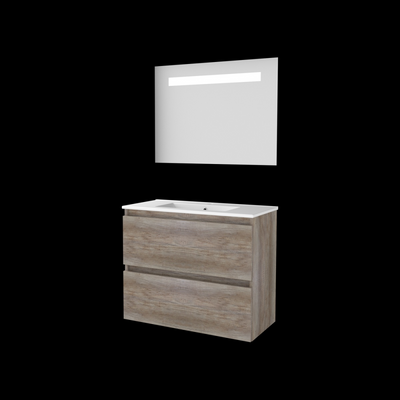 Basic Economic 39 badmeubelset met spiegel met geïntegreerde LED verlichting, greeploze wastafelonderkast met 2 lades en porseleinen wastafel met 1 Basic Economic 39 badmeubelset met spiegel met geïntegreerde LED verlichting, greeploze wastafelonderkast met 2 lades en porseleinen wastafel met 1