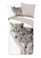 Good Morning Dekbedovertrek "wolven in de sneeuw" - Zand - (155x220 cm) - Katoen Flanel