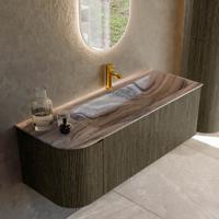Badmeubel Mondiaz Kurve-Dlux | 125 cm | Meubelkleur Shadow | Wastafelkleur Sombra | Solid surface | Wasbak rechter zijde spoelbak | 1 kraangat