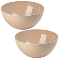 Serveerschaal/saladeschaal - 2x stuks - D28 x H14 cm - kunststof - beige