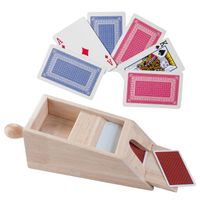Houten Blackjack kaartgever/slof met handvat 28 x 11,5 x 9,5 cm inclusief 2x sets speelkaarten - Speelkaarthouders - thumbnail