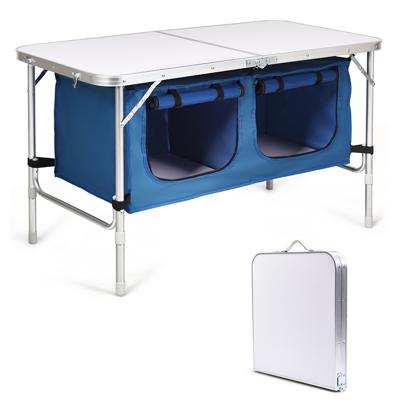 Campingtafel met Grote Opbergruimte Reiskeuken Alu Vouwtafel Tuin Tafel Donkerblauw