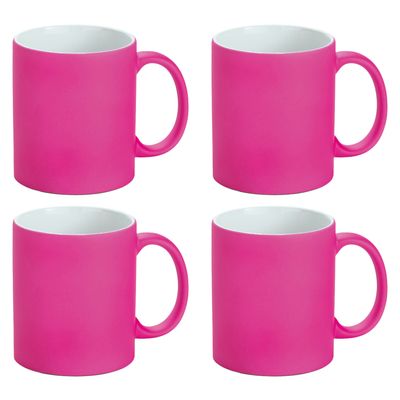 Luxe krijt koffiemok/beker - 4x - roze - keramiek - met krijt te beschrijven - 350 ml - Eigen naam