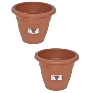 Set van 2x stuks terra cotta kleur ronde plantenpot/bloempot kunststof diameter 40 cm - Plantenpotten