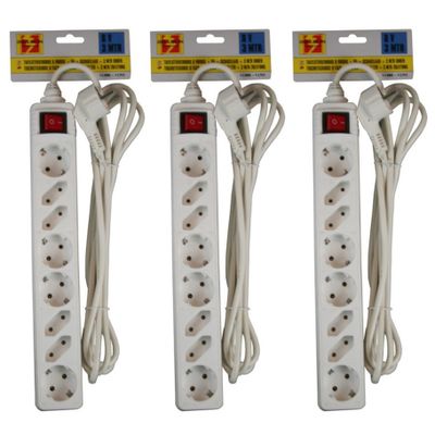 3x Stekkerdozen 8-voudig met randaarde en schakelaar wit 3 meter 3x Stekkerdozen 8-voudig met randaarde en schakelaar wit 3 meter