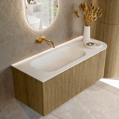 Badmeubel Mondiaz Kurve | 115 cm cm | Meubelkleur Dusk | Wastafelkleur Talc | Solid surface | Wasbak links zijde spoelbak | Zonder kraangat(en)