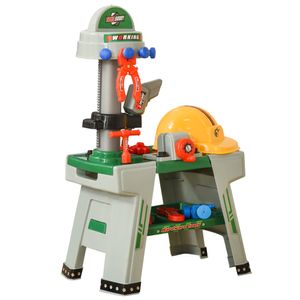 HOMCOM kinderwerkbank werkbank werkbanktafel met 37 accessoires rollenspel speelgoed voor kinderen van 3 tot 6 jaar PP kunststof groen + grijs