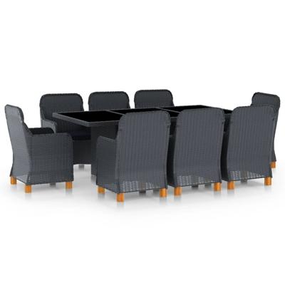 9-delige Tuinset met kussens poly rattan donkergrijs