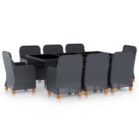 9-delige Tuinset met kussens poly rattan donkergrijs