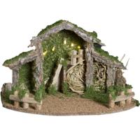 Feeric lights and christmas Lege kerststal - met verlichting - L28 x B22,5 x H38 cm - mdf/hout