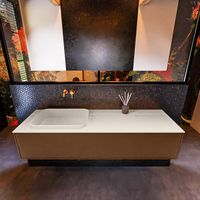 Badkamermeubelset Mondiaz Erin 150 cm met 1 Lade met RIDGE Wastafel Links Linen Zonder Kraangaten Greeploos Mat Rust